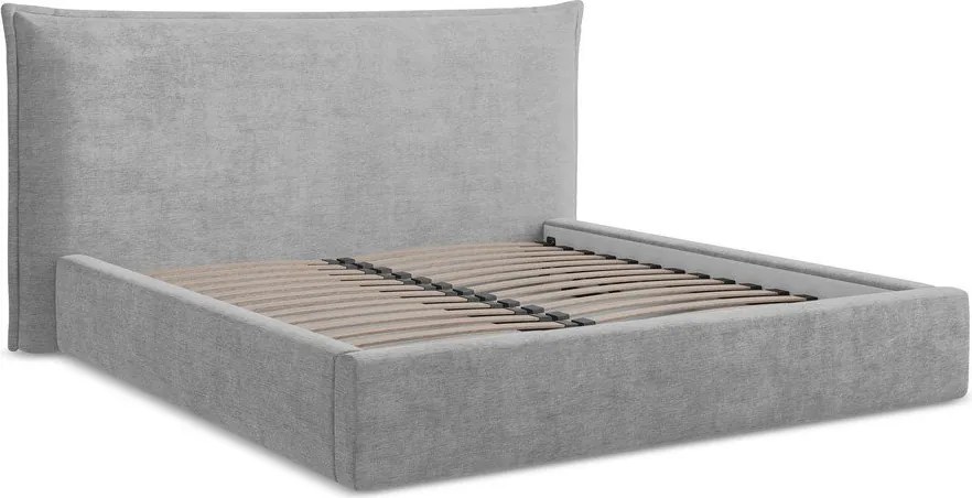 Jasnoszare tapicerowane łóżko dwuosobowe ze schowkiem i stelażem 180x200 cm Esala – Makamii