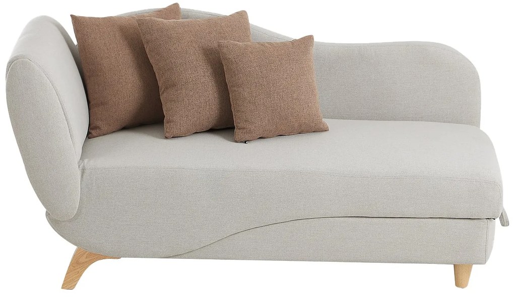 Szezlong prawostronny rozkładany z beżowej tkaniny ze schowkiem na pościel PENELOPE