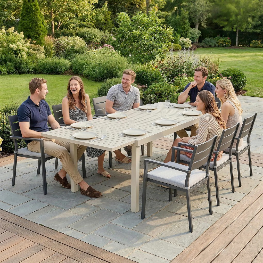 Outsunny Stół Ogrodowy Rozkładany 150/225 x 85 cm Aluminiowy Stół Jadalniany dla 6-8 Osób, Prostokątny z Listwami | Aosom PL