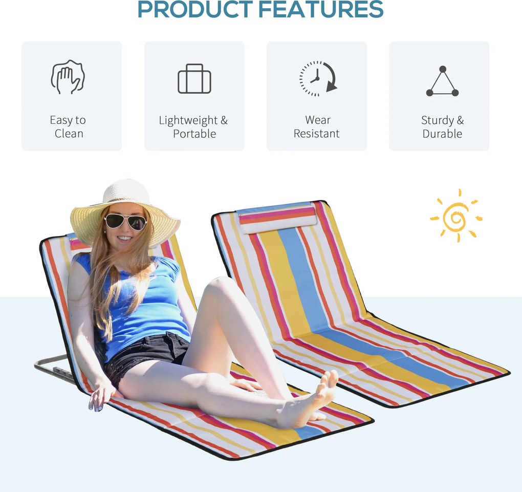 Outsunny Zestaw 2 mat plażowych, regulowane, składane, 124D x 53S x 37-50W cm, Wielobarwne