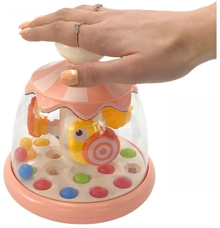 Woopie baby kolorowe zwierzątka różowy bączek z kulkami karuzela