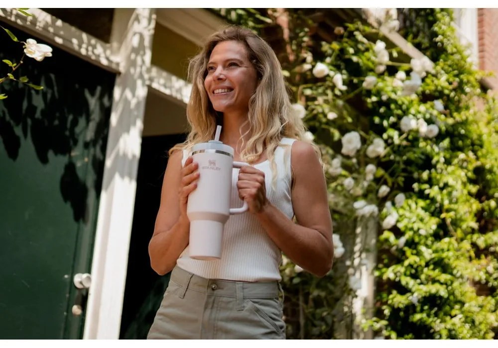 Jasnoróżowy termos ze słomką ze stali nierdzewnej 1,18 l Quencher H2.0 FlowState Tumbler Rose Quartz – Stanley