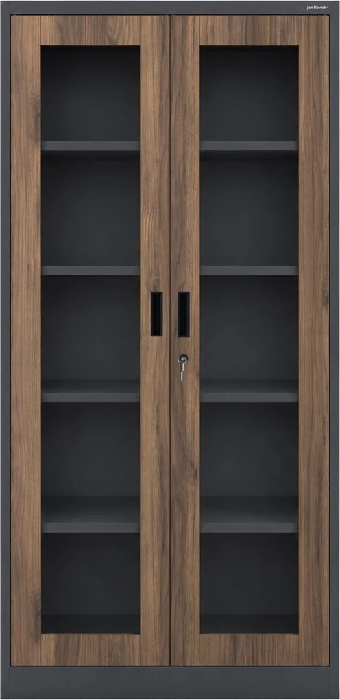 Przeszklona szafa medyczna Eco Design Amelia, 90x40x185 cm, antracyt/orzech