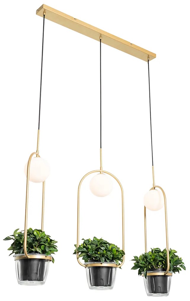 Lampa wisząca art deco złota z białym szkłem 3-światłowa - Isabella ArtDeco Oswietlenie wewnetrzne