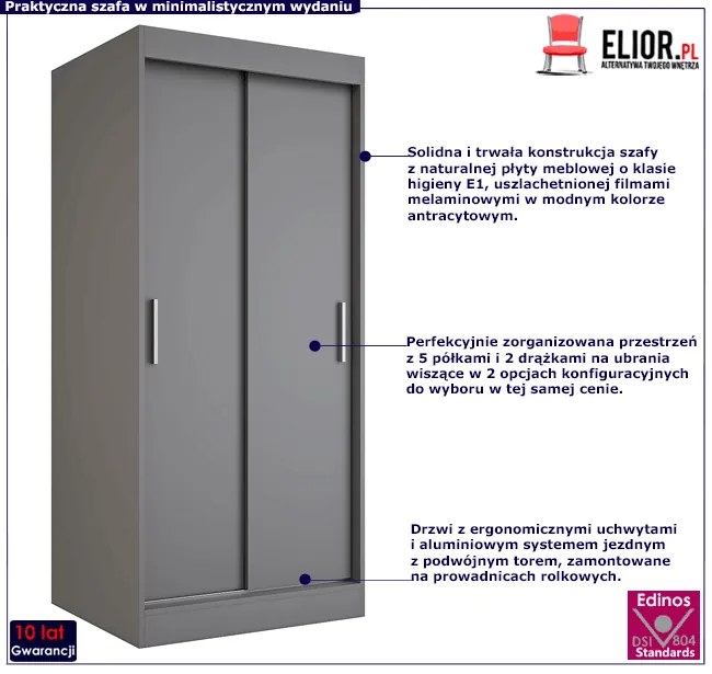 Antracytowa szafa przesuwna H7-C76