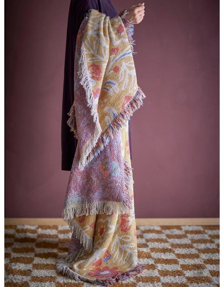 Żółty koc z bawełny z recyklingu 130x160 cm Reims – Bloomingville