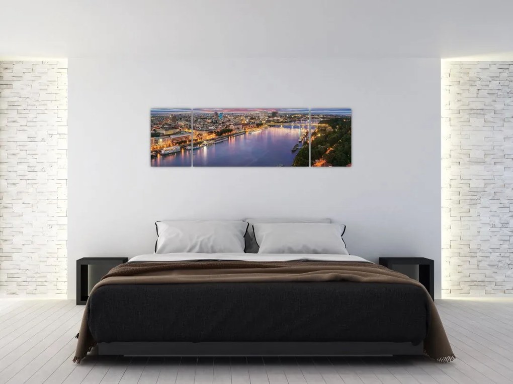 Obraz nocnego miasta Bratysławy z rzeką (170x50 cm)