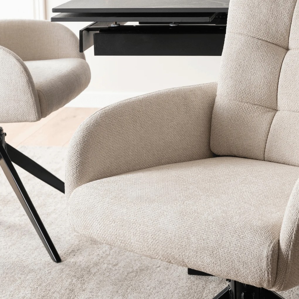 Krzesło Tapicerowane Obrotowe do Salonu JULY Kremowe Nowoczesne