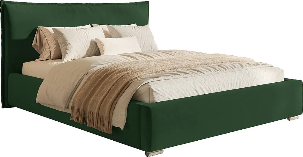 Łóżko tapicerowane 180x200 Zenito - pojemnik, stelaż drewniany, zagłowie-poduszka - zielony (Amor Velvet 4311)