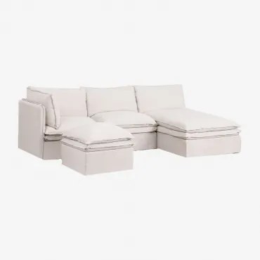Sofa Modułowy Z Szezlongiem 3-częściowy I Pufą Z Lnu I Bawełny Grace Tkaniny Distressed White - Sklum