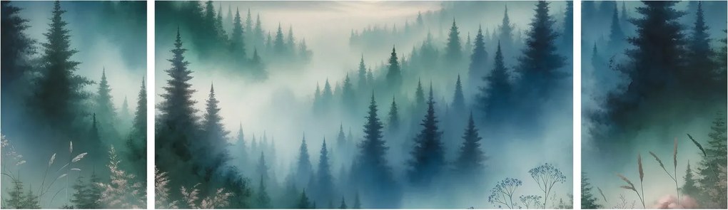 Obraz - Leśny krajobraz z mgłą (170x50 cm)