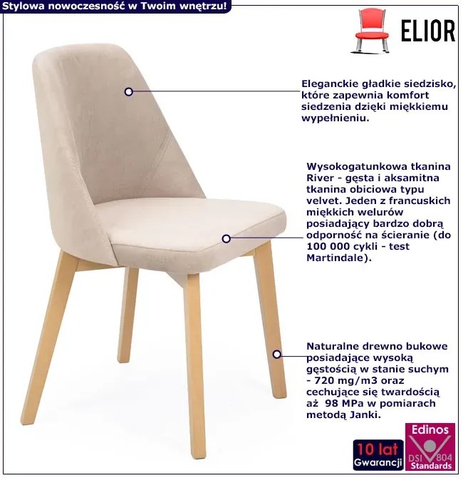 Beżowe pluszowe krzesło kubełkowe - Bentrix 4X