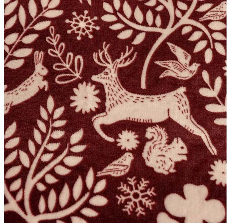 PrzytulneMieszkanie.pl PrzytulneMieszkanie.pl Pościel z mikropluszu FOREST ANIMALS burgund. Rozmiar pościeli: 2 szt 70 x 90 cm | 200 x 220 cm
