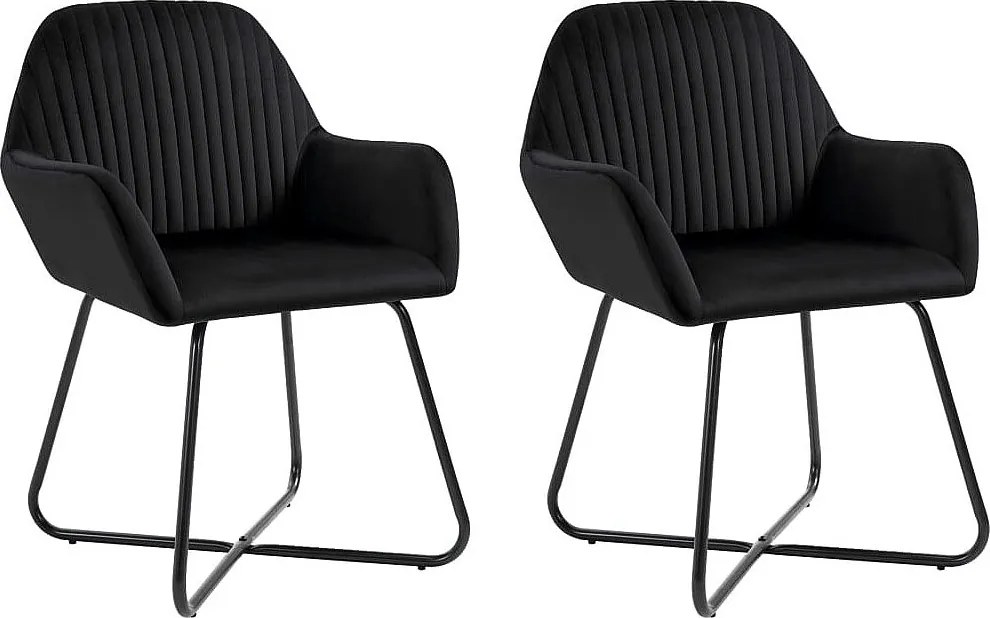 Zestaw 2 krzeseł jadalnianych z czarnym aksamitem z podłokietnikami i nogami z powleczonym proszkowo stali