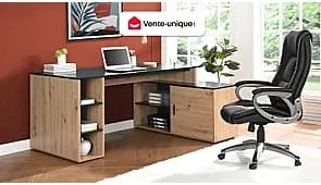 Biurko narożne ze schowkami - MDF - Kolor naturalny i czarny - ROMIARA