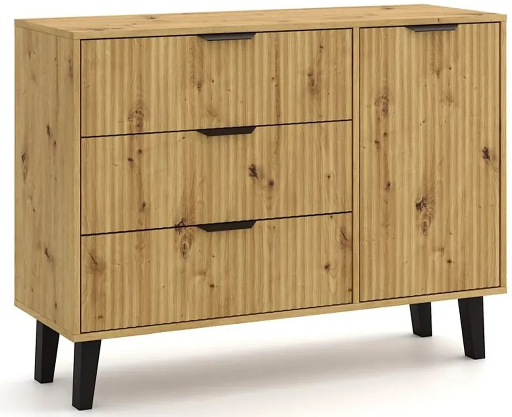 Ryflowana komoda z 3 szufladami i szafką dąb artisan R3-T24