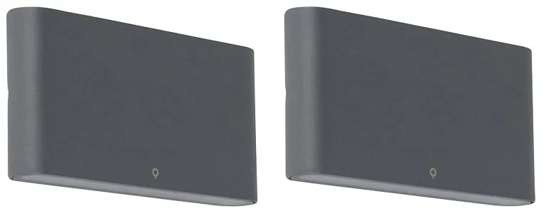 Zewnetrzna Zestaw 2 lamp ściennych zewnętrznych ciemnoszary 17,5 cm z LED - Batt Nowoczesny Oswietlenie zewnetrzne