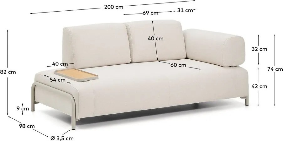 Beżowa sofa modułowa z tkaniny szenilowej 200 cm Compo – Kave Home
