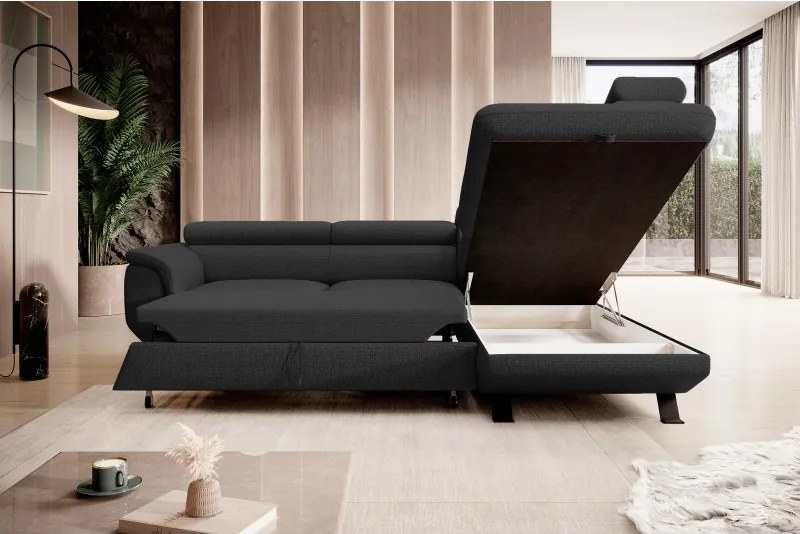 Narożnik RAVEN L Prawostronny wolnostojący z funkcją spania tkanina ARAGON 99 Czarny WERSAL