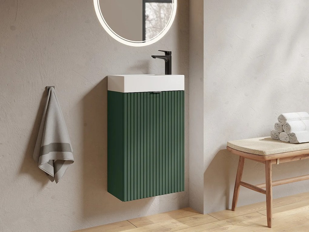 Szafka pod umywalkę prążkowana odwracalne drzwiczki zielona - W60 x S40 x G22 - VAHIRA