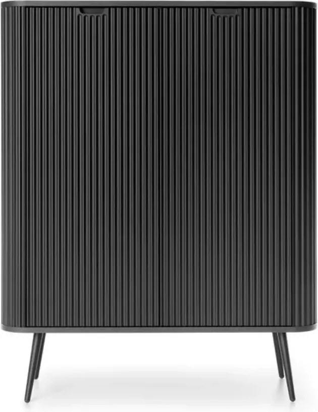 Komoda Fulgeo na nogach 103 cm 2 drzwi nowoczesna glamour industrialna metalowe nogi 4 półki czarna biała kaszmir