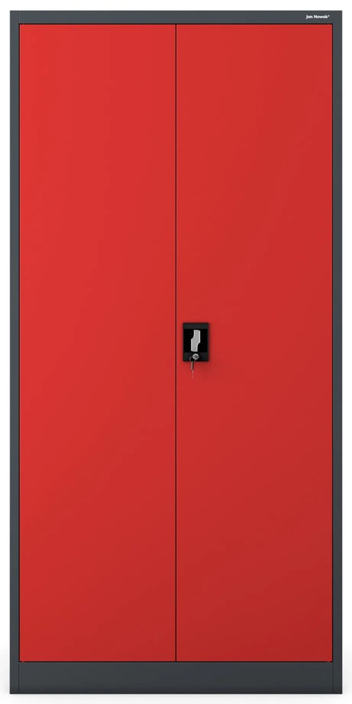 Szafa metalowa wielofunkcyjna z drążkiem antracytowo-czerwona, 900x1850x450 mm: DAWID