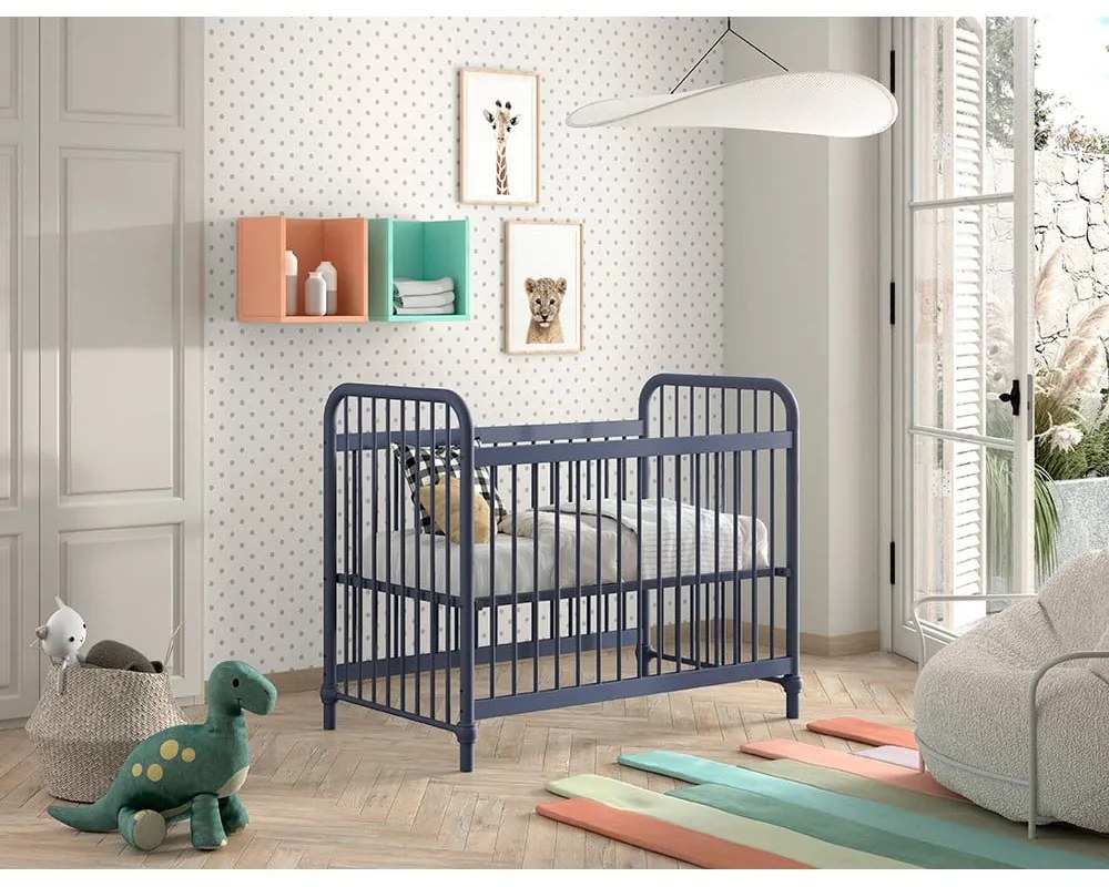Niebieskie metalowe łóżeczko 60x120 cm BRONXX – Vipack