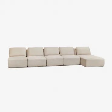 5-częściowa Sofa Modułowa Z Leżanką Po Prawej Stronie, Wykonana Z Próżniowo Pakowanego Sztruksu Temple Sztruksu Beżowy Len - Sklum
