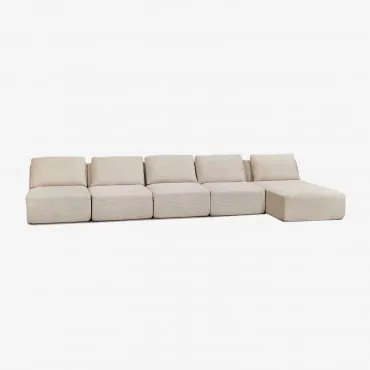 Sofa Modułowy Z Prawym Szezlongiem, 5-częściowy, Z Weluru, Pakowany Próżniowo Temple Sztruks Beż Lniany - Sklum