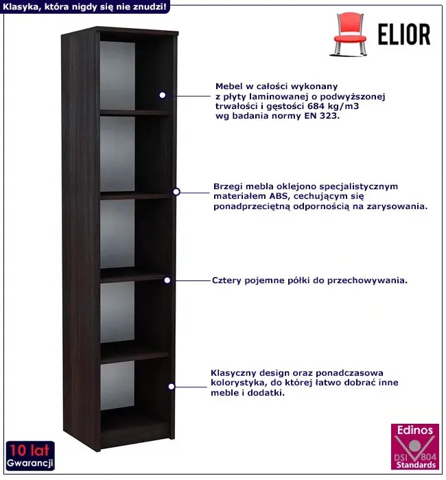 Klasyczny regał na książki wenge - Tymria 3X