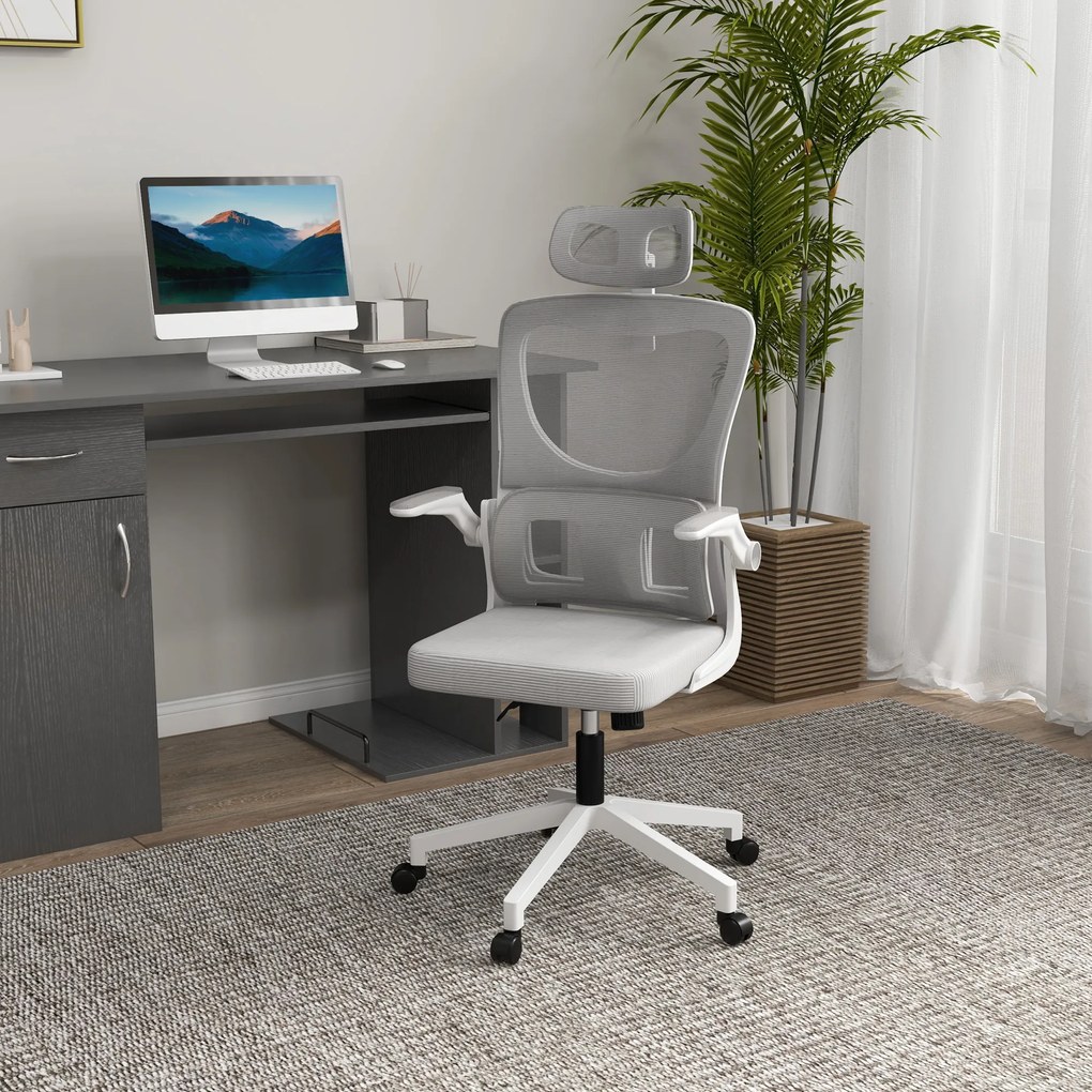 Vinsetto Fotel biurowy szary regulowana wysokość odchylane oparcie zagłówek do 120 kg ergonomiczny | Aosom PL