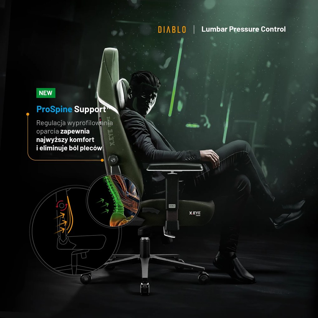 Fotel gamingowy Diablo X.Eye Prime, Normal Size, Gothic Green