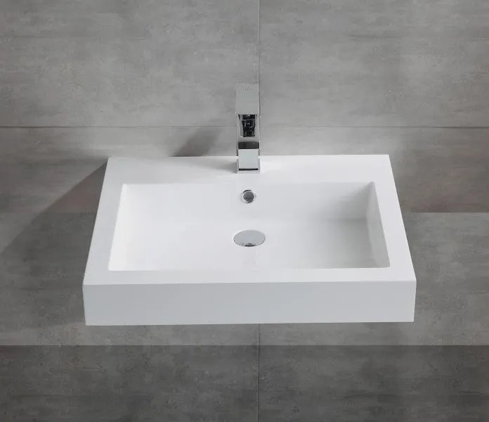 Umywalka ścienna nablatowa BS6049Odlew marmurowy - Błyszczący biały - 60 x 48 x 14 cm