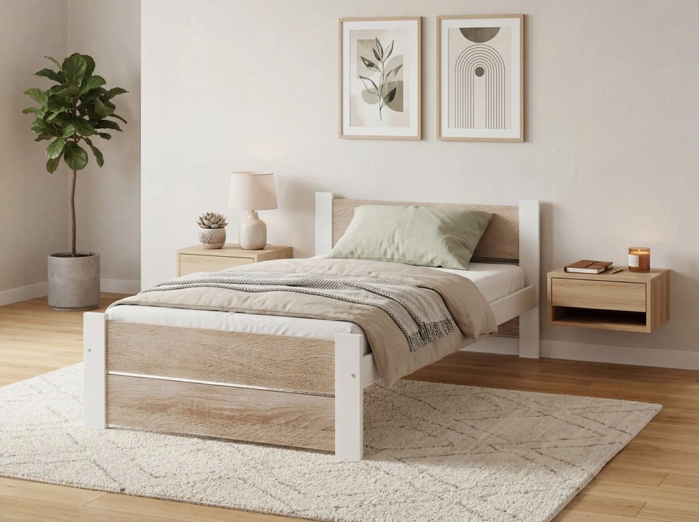 Łóżko IKAROS DOUBLE 80 x 200 cm, białe/dąb sonoma Materac: Materac Coco Maxi 20 cm