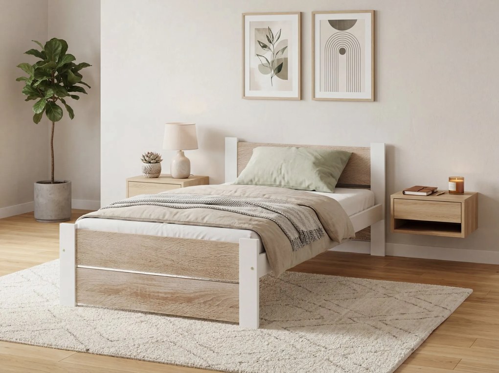 Łóżko IKAROS DOUBLE 80 x 200 cm, białe/dąb sonoma Stelaż: Ze stelażem listwowym rolowanym elastycznym, Materac: Materac Sommera 18 cm