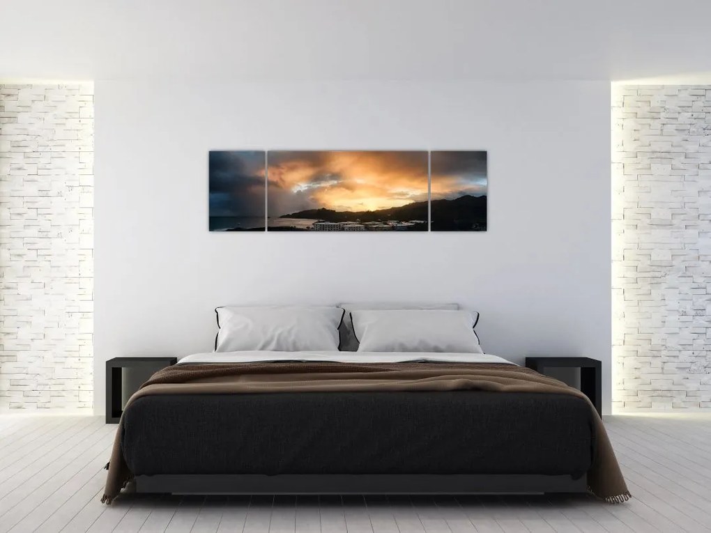 Obraz - plaża z pochmurnym niebem (170x50 cm)