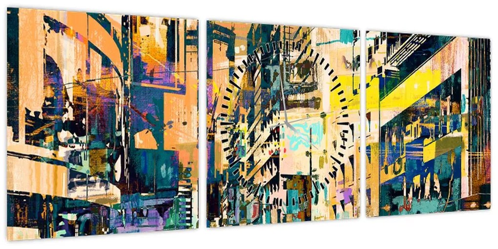 Obraz malowanej abstrakcji (z zegarem) (90x30 cm)