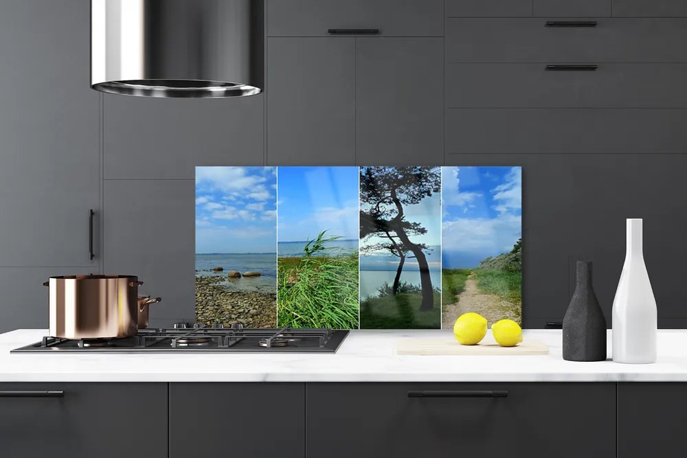 Szkło Dekoracyjne do Kuchni Samotne Drzewo Na Plaży