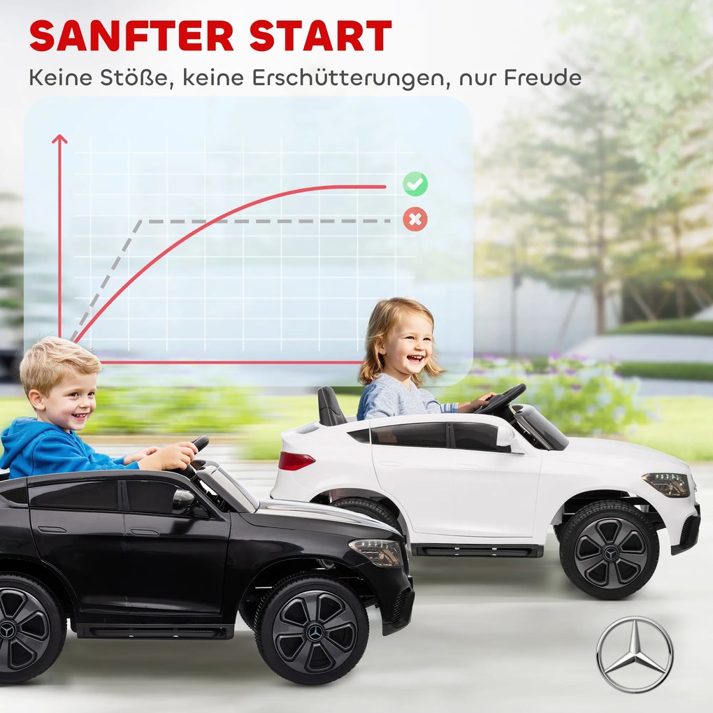 AIYAPLAY Elektryczny samochód dla dzieci, 12V samochód dla dzieci z pilotem, światła LED, muzyka, 3 prędkości, 3-6 lat, Biały | Aosom PL