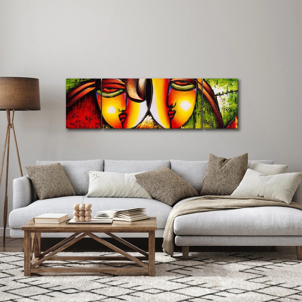Obraz - Obraz olejny, abstrakcyjne twarze (170x50 cm)