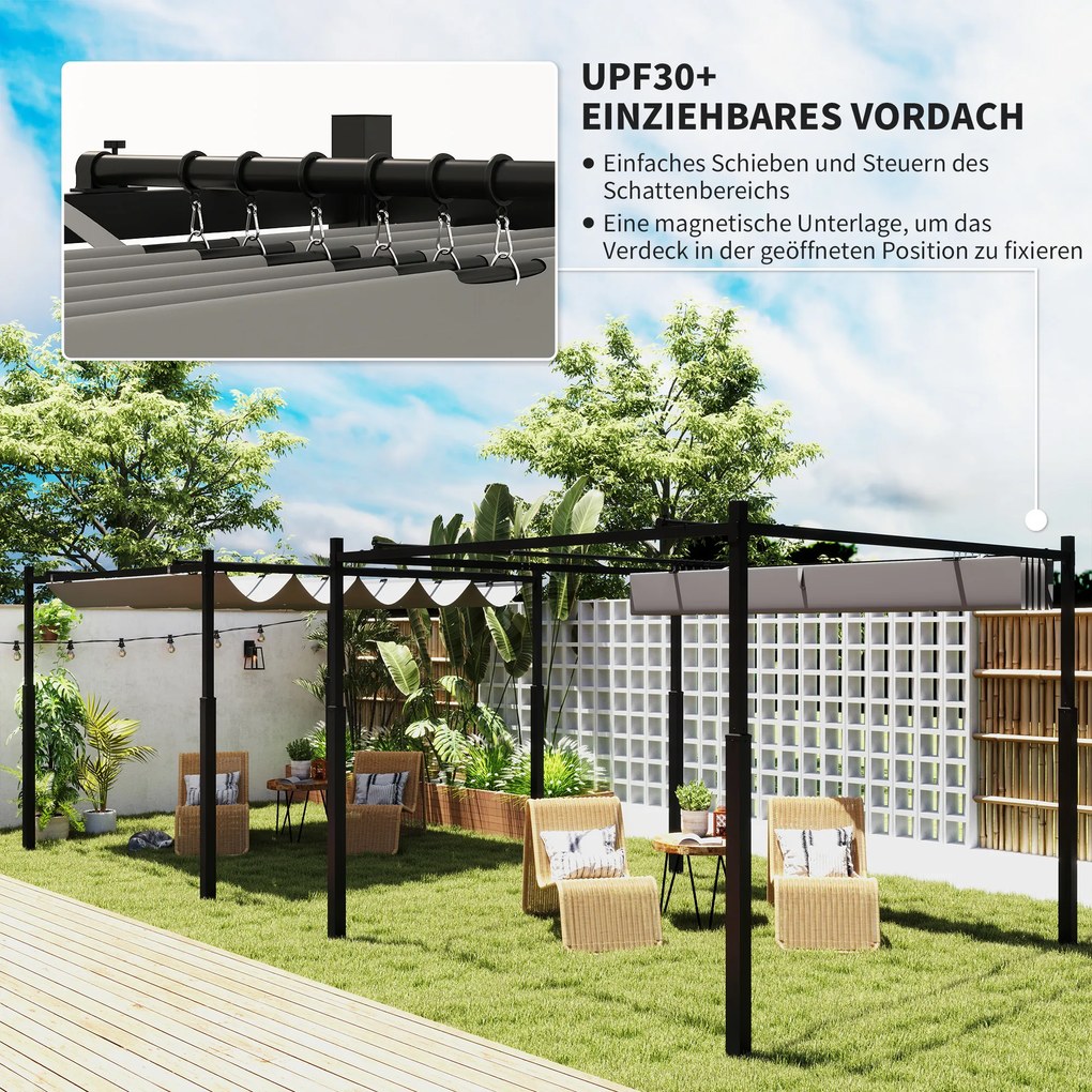 Outsunny Pergola ok. 3x3 m wolnostojące zadaszenie tarasu z rozsuwanym dachem, magnetyczna podkładka, słup 8 cm, odporne na UV | Aosom PL