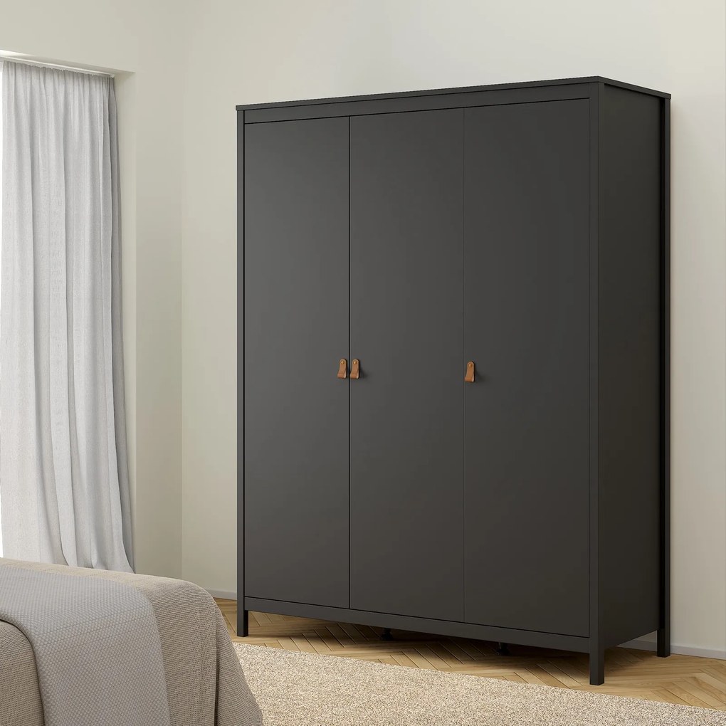 Trzydrzwiowa szafa ubraniowa w kolorze czarnym Madrid 3D