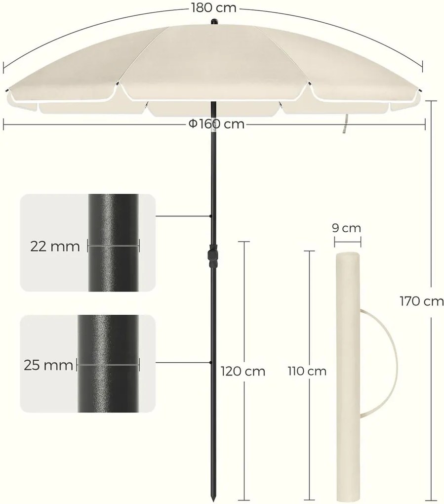 Parasol SOLARA, Ø160 cm, beżowa SongmicsHome