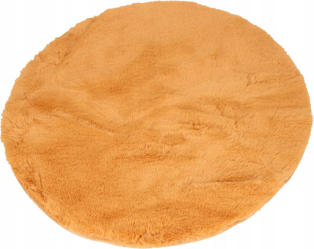Dywanik futrzany musztardowy FI 60 cm dekoracyjny antypoślizgowy do salonu