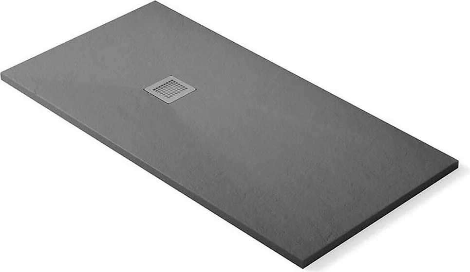 Płytka prysznicowa z żywicy ekstra-płaska, antypoślizgowa | Zawór odpływowy i kratka | Łagodna łupkowa | Szary beton | 75 X 180cm