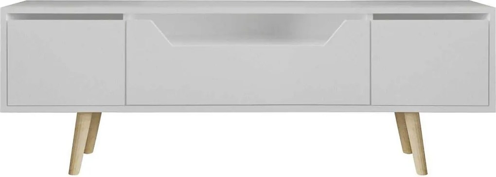 Stojak pod TV – 150 cm – Biały – Płyta wiórowa i drewno