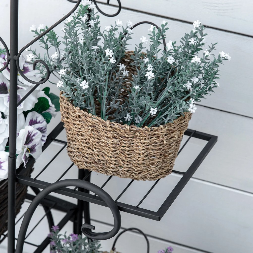 Outsunny Metalowy regał na kwiaty 4 poziomy do wnętrz i ogrodu Stabilny kwietnik na balkon Czarny 45x245x80cm | Aosom PL