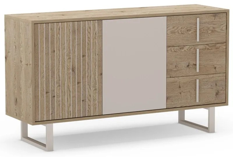Szara niska komoda w dekorze dębu 140x80 cm Millay – Marckeric
