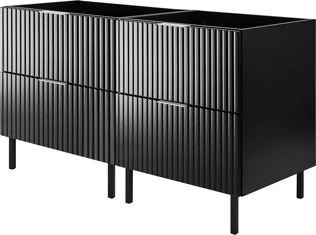 Szafka pod umywalkę, Czarny, 120 (2 x 60) x 77 x 46 cm, uchwyt srebrny, nogi czarne, bez blatu