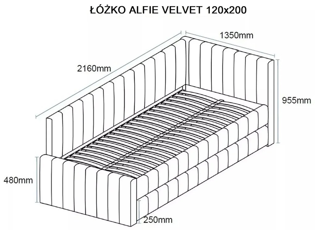 Łóżko tapicerowane ALFIE VELVET 120x200 ciemnobeżowe SIGNAL